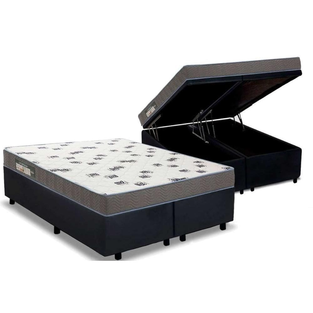 Cama Box Baú Queen: Colchão Espuma D33 Ortobom Light Saúde + Base Crc Suede Black(158X198)