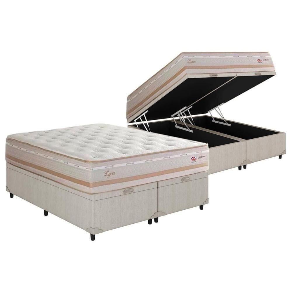 Cama Box Baú Queen: Colchão Molas Herval Maxspring Lyon + Base Crc Courano Clean(158X198)