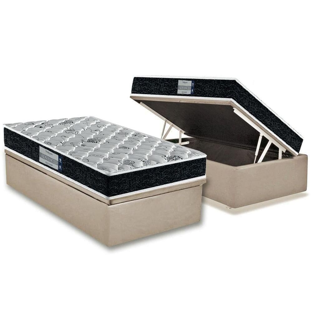 Cama Box Baú Solteiro: Colchão D45 Prodormir Tech2000 Double Face + Base Crc Suede Clean