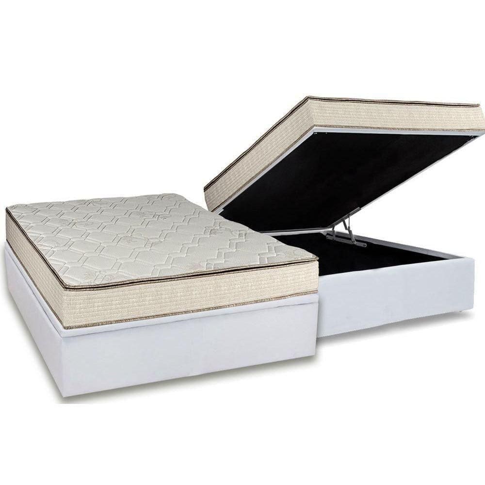 Cama Box Baú Casal: Colchão Molas Bonnel Luckspuma Montreal Spring + Base Crc Courano White(138X188)
