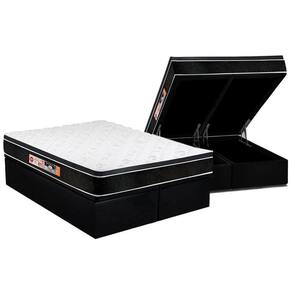 Cama Box Baú King: Colchão Espuma D33 Castor Black E White Air Euro Pillow + Base Black(193X203)