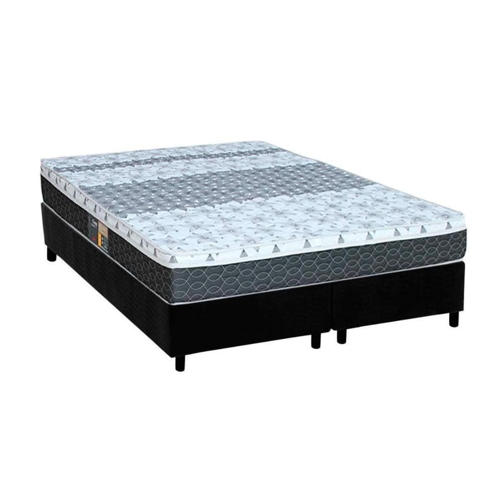Cama Box Queen: Colchão Molas Bonnel Castor Class New + Base Crc Suede Black(158x198)