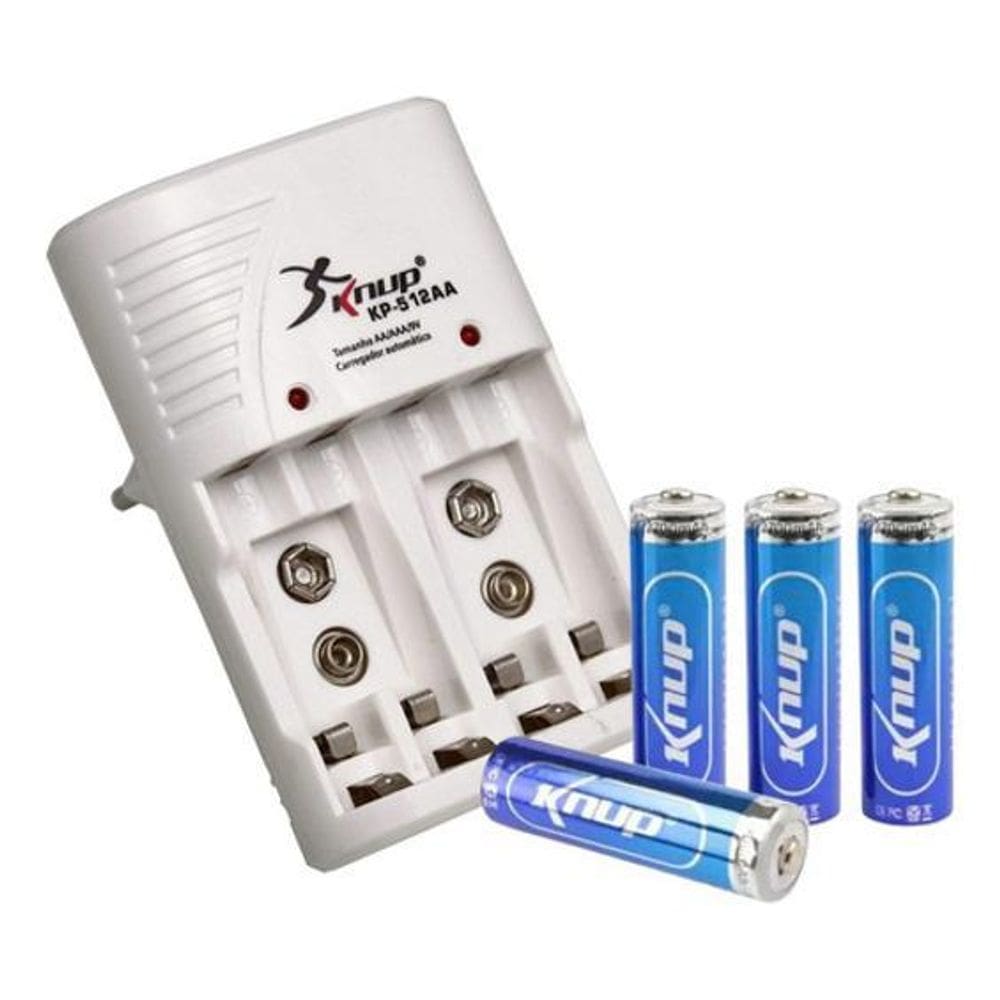 Kit Carregador + 4 Pilhas AAA Recarregáveis 2700mAh