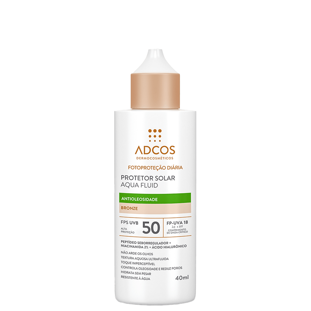 Adcos Fotoproteção Diária Aqua Fluid FPS50 Bronze - Protetor Solar Facial com Cor 40ml