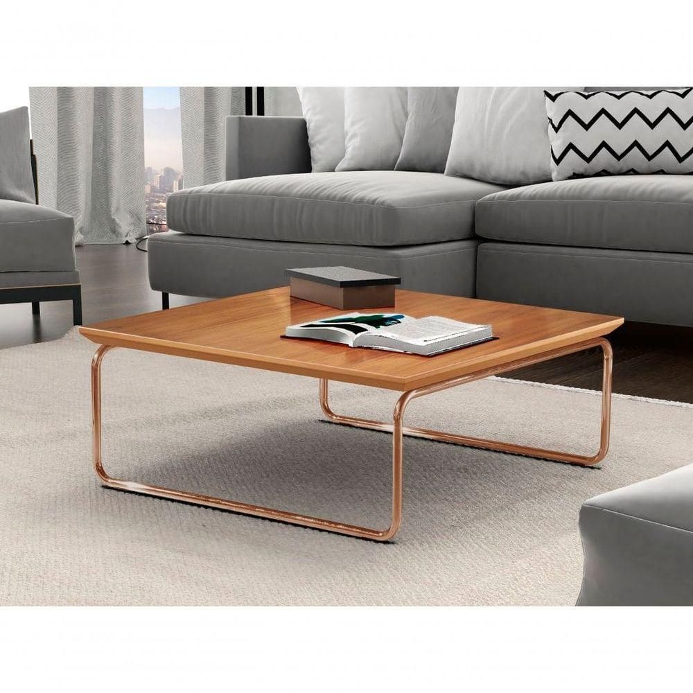 Mesa De Centro Kairos Pé Cobre Bisart Decor Cor:castanho