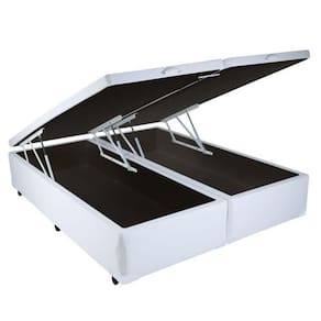 Cama Box Baú Queen 158 Tecido Branco Com Colchão Alegro Bello Box D28 Cinza 58x158x198