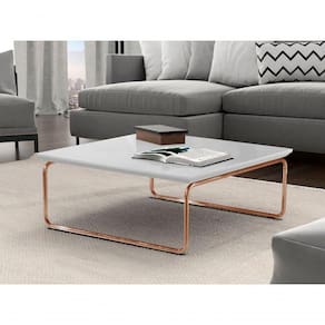 Mesa De Centro Kairos Pé Cobre Bisart Decor Cor:branco