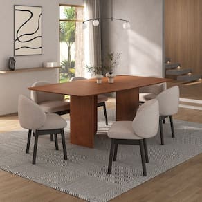 Kit Mesa de Jantar Boreal 210cm e 6 Cadeiras Jambu Cabecasa Madeiramadeira Cinamomo/Bege/Ébano
