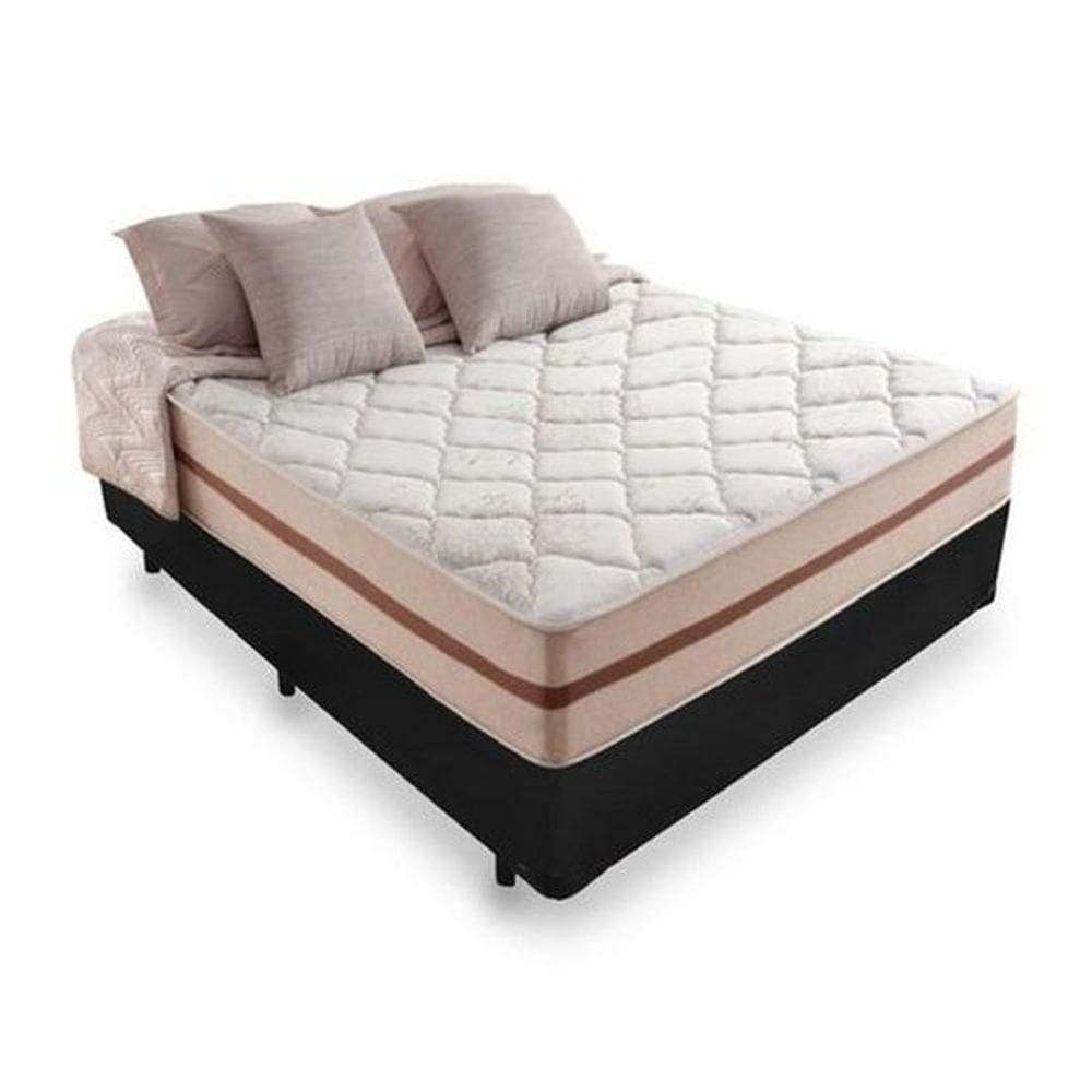 Cama Box Casal 138 Tecido Preto Com Colchão Pillow Angel Bello Box Molas 62x138x188
