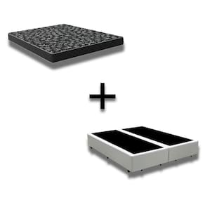 Cama Box Casal 138 Bipartido Tecido Branco Com Colchão D20 Tampo Preto 12cm