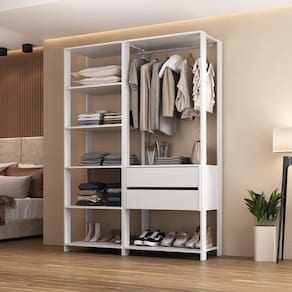 Guarda-roupas Closet Modulado 135cm 2 Peças Com 2 Gavetas E Cabideiro Multimóveis Mp4320 - Branco Branco