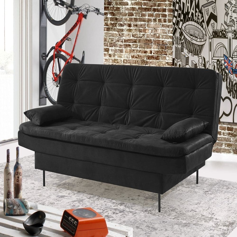 Estofado Sofá Cama Flip 90x185x90cm Preto