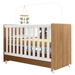 Berço Mini Cama Infantil Encanto 2 Em 1 Com Rodízios Nature Branco - Abmaza