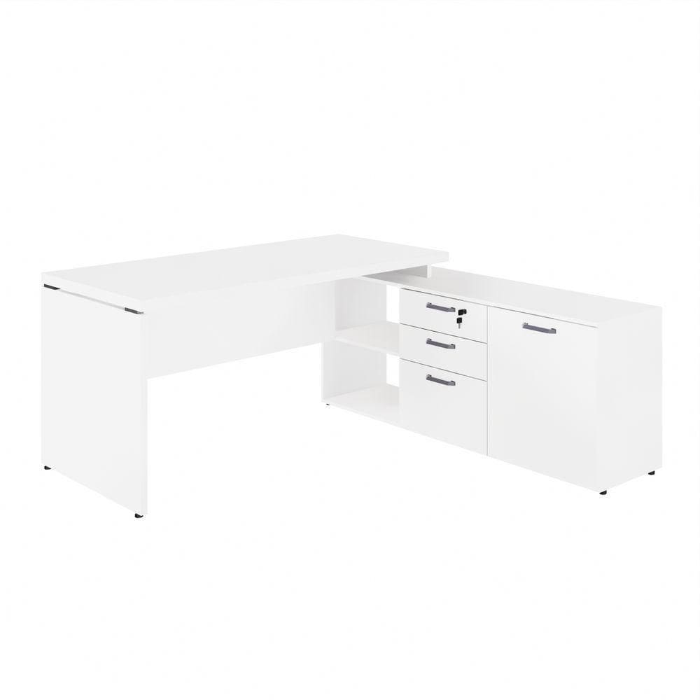 Mesa P/ Escritório Em L 1,90m Web40 C/ Armário Branco/branco