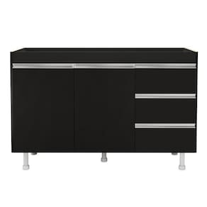 Balcão De Cozinha Lux Para Pia De 120cm 100%mdf Sem Tampo 02 Portas E 03 Gavetas Preto - Abmaza