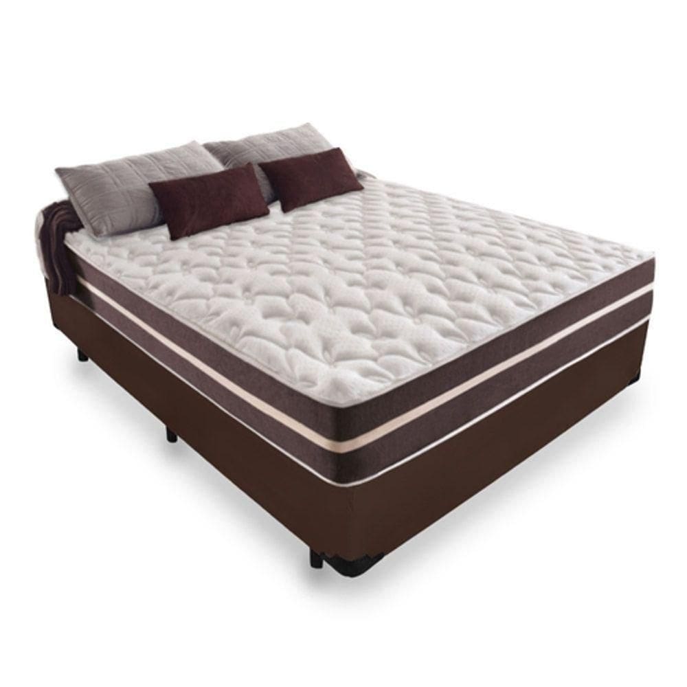 Cama Box Casal 138 Tecido MarromCom Colchão Little Angel Bello Box Mola Superlastic 62x138x188