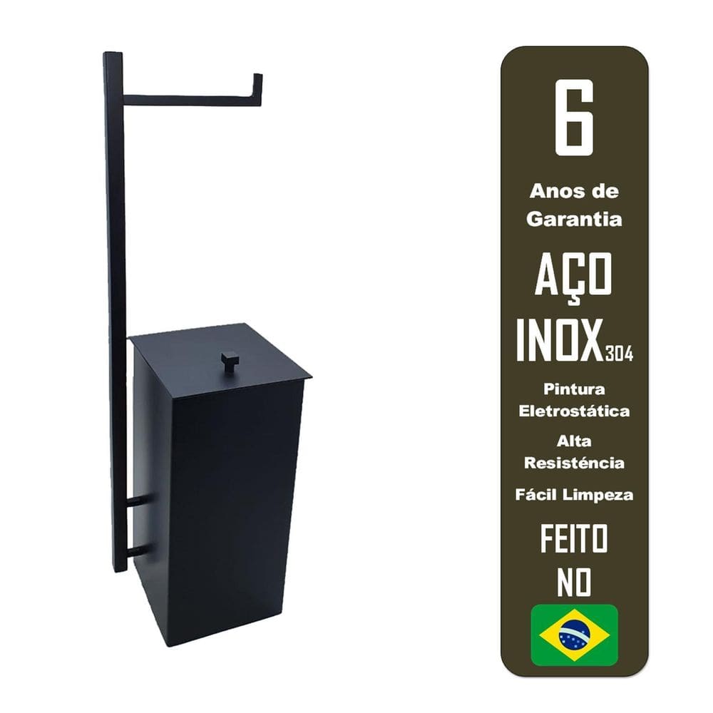 Cesto De Lixo Com Papeleira Preto Inox