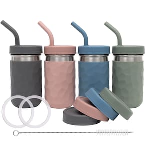 Copos de bebida WeeSprout 2 em 1 para crianças, conjunto 4 de aço inoxidável