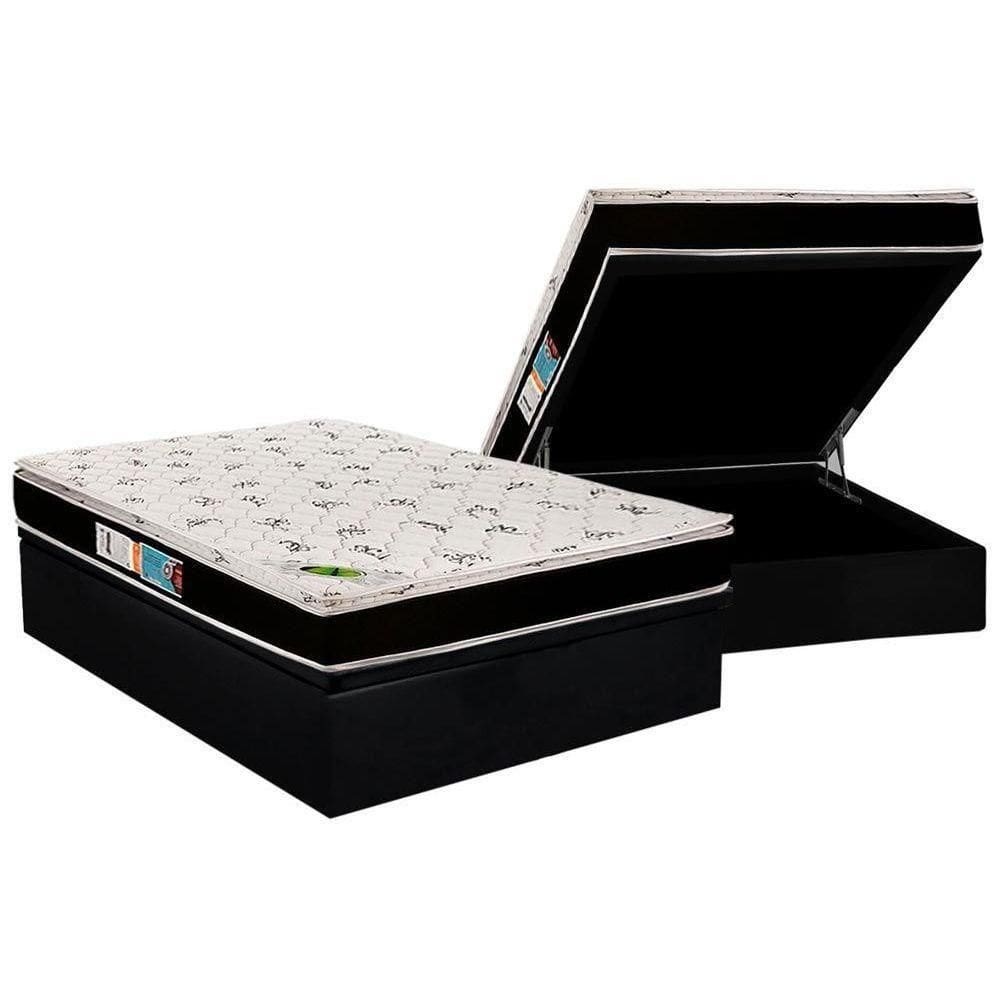 Cama Box Baú Casal: Colchão Ortopédico Luckspuma D33 / Ag65 Aspen Super Firme + Base Black(138X188)