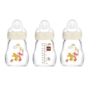 Garrafa MAM Feel Good Premium Glass 150 mL, 0 meses ou mais, pacote com 3