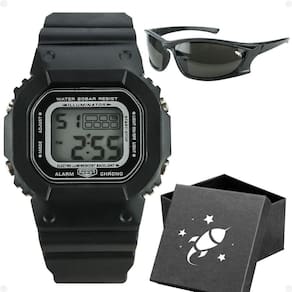 Relogio Digital Infantil Led Preto Menino + Caixa + Oculos