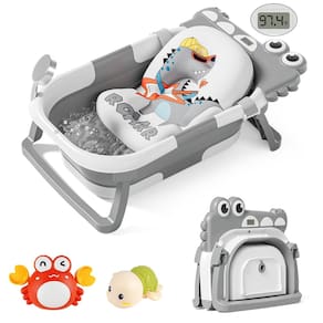 Banheira dobrável para bebês TPN com monitor de temperatura em tempo real cinza