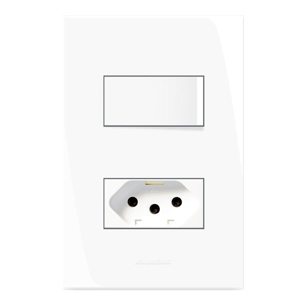 Conjunto 1 Interruptor Simples + 1 Tomada 2 Pólos 10A 250V~ com Placa 4x2 Inova Pro Alumbra Branco