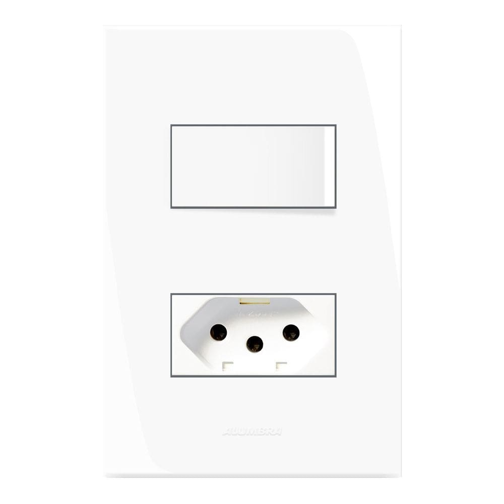 Conjunto 1 Interruptor Simples + 1 Tomada 2P+T 20A 250V~ com Placa 4x2 Inova Pro Alumbra Branco