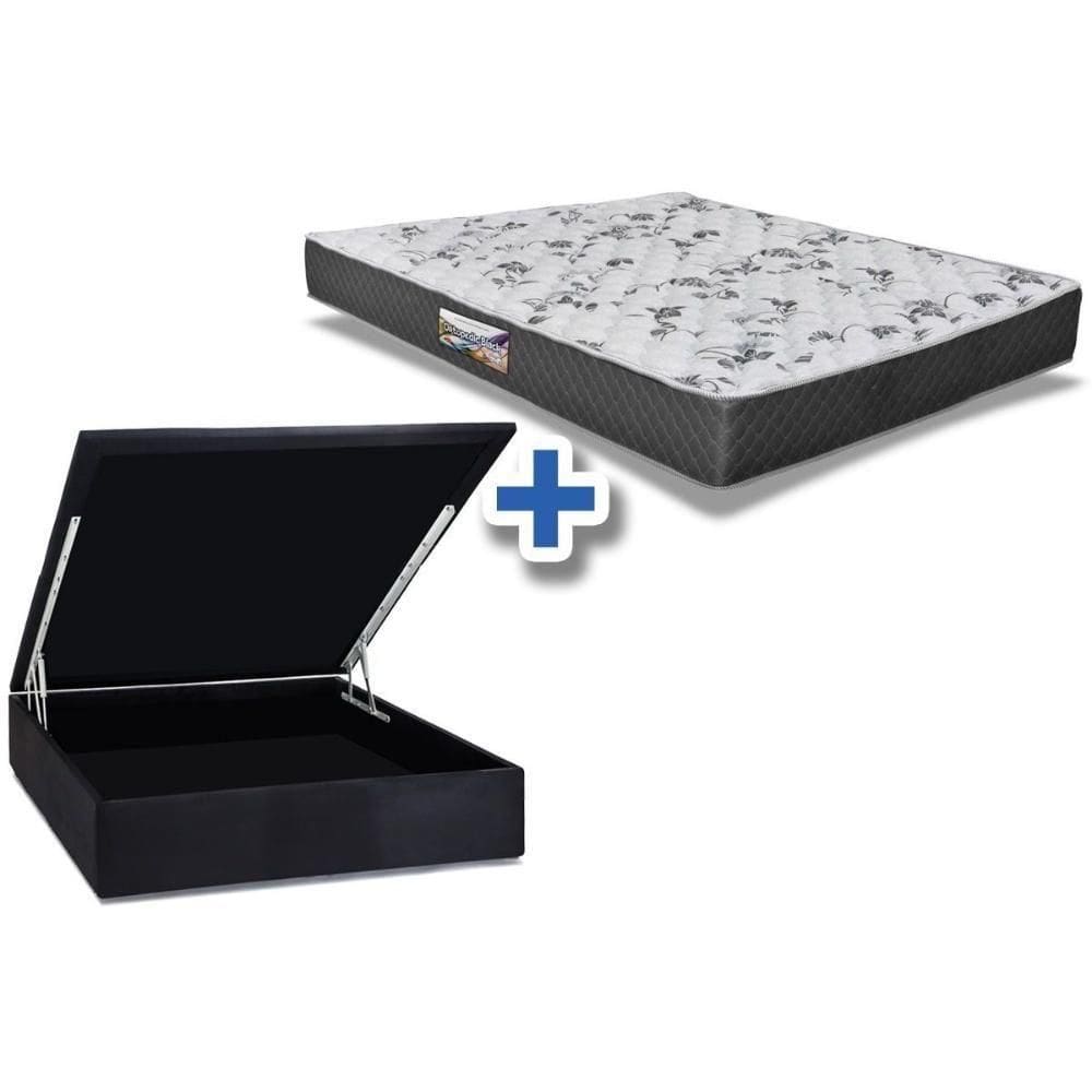 Cama Box Baú Casal: Colchão Anatômico Herval D28 - Ag65 Ortopedic BlackBase Suede Black(138x188)