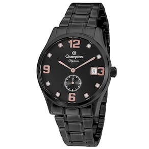 Relógio Champion Feminino Preto Com Pedras Data