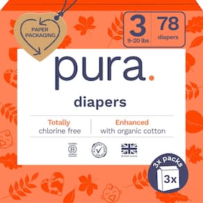 Fraldas Pura Size 3, ecológicas, totalmente isentas de cloro, de 9 a 20 libras