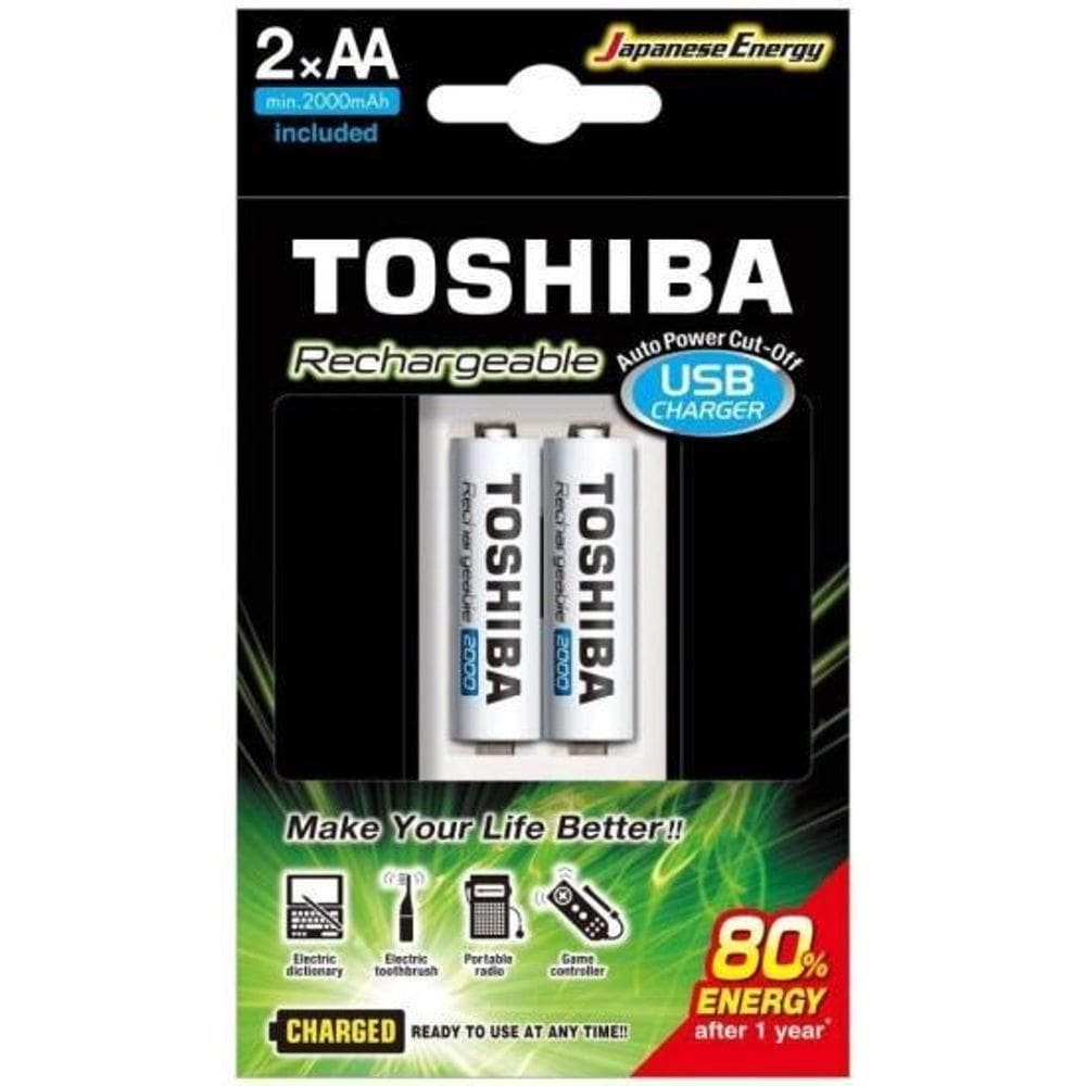 Carregador De Pilha Usb Tnhc-6gme2 Cb (c-2 Pilhas Aa 2000 Mah) Toshiba [f002]