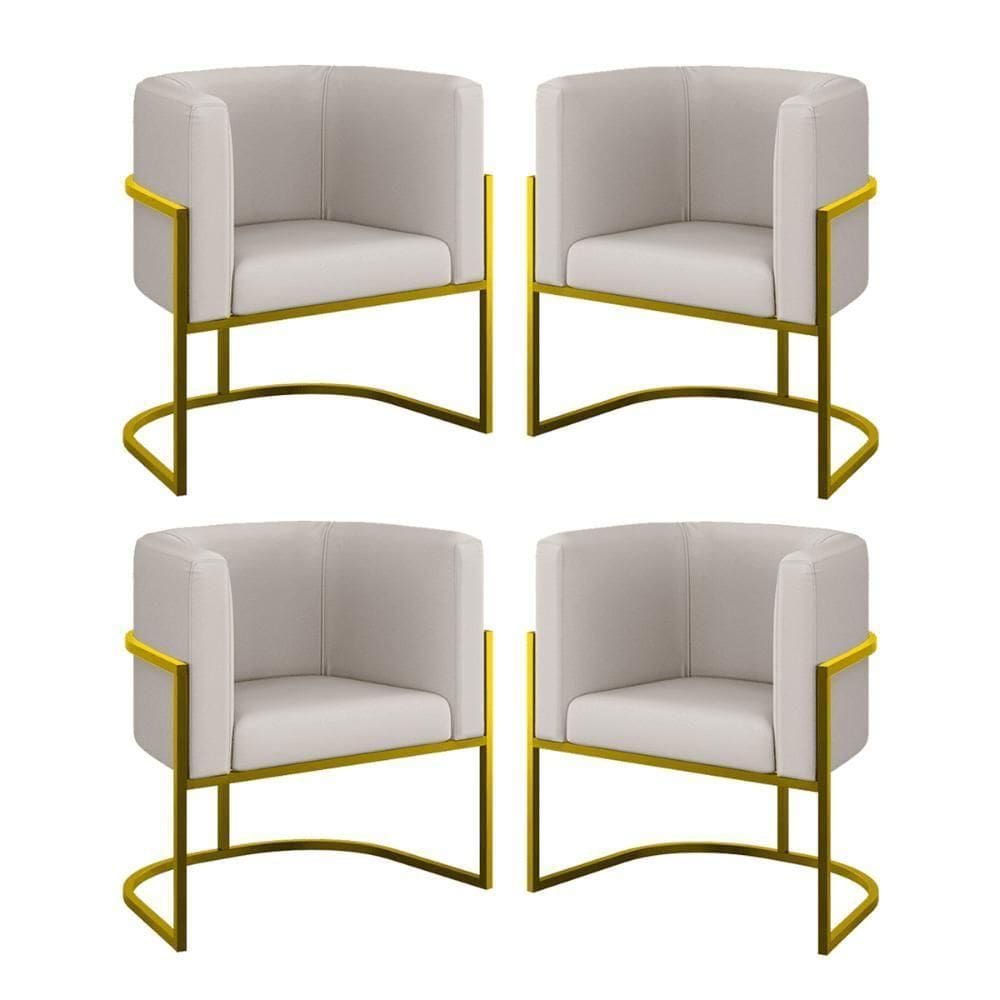 Kit 4 Cadeiras Poltrona Lua Corino Sala Quarto Gold Balaqui Cor:bege Bege