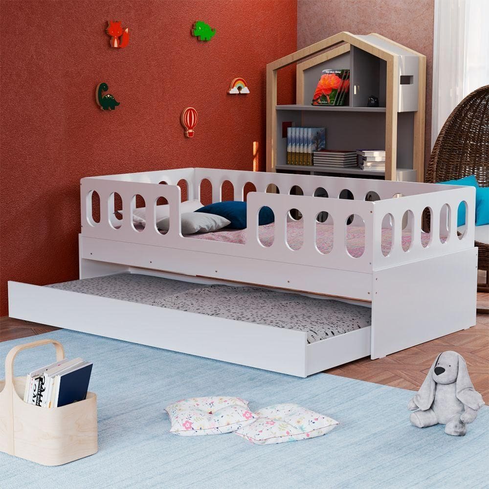 Cama Juvenil Lara Solteiro Com Cama Auxiliar Branco - Baby Mobília - Branco