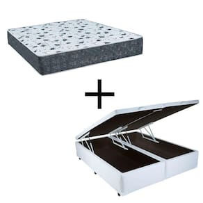 Cama Box Baú Casal 138 Bipartido Tecido Branco Com Colchão Alegro Bello Box D28 Cinza 58x138x188