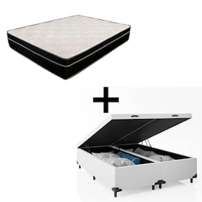 Cama Box Baú Casal 138 Bipartido Tecido Branco Com Colchão Paris Molas Preto 67x138x188