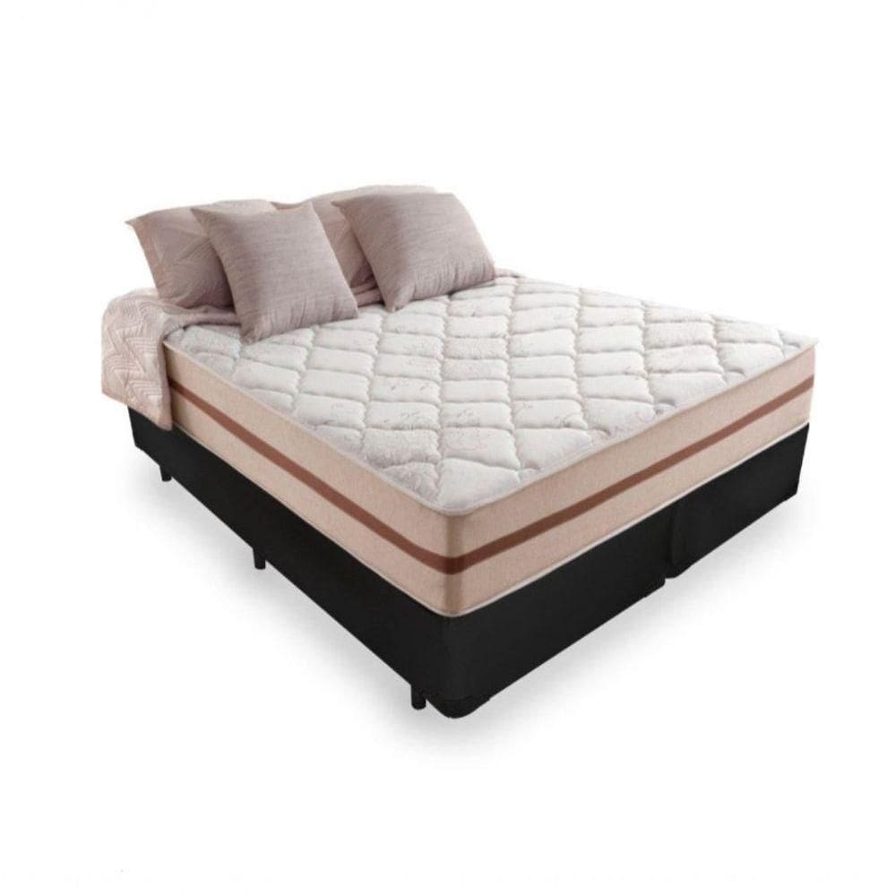 Cama Box Casal Bipartido Tecido Preto Com Colchão Pillow Angel Bello Box Molas 62x138x188