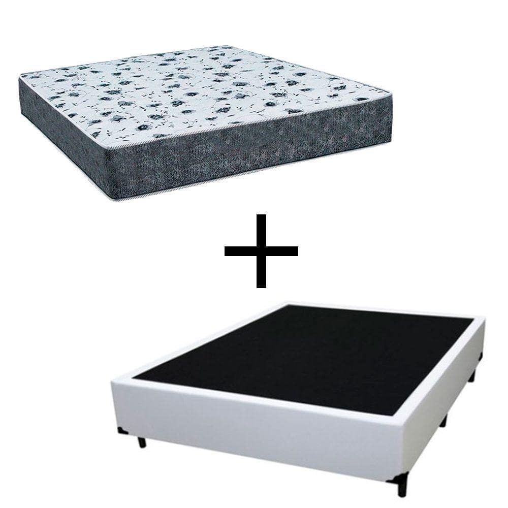 Cama Box Viúva 128 Tecido Branco Com Colchão Alegro Bello Box D28 Cinza 57x128x188