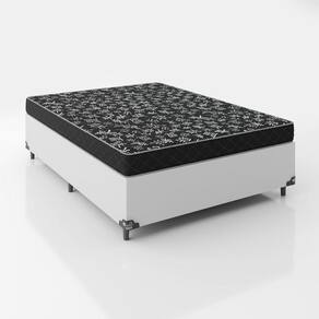 TCama Box Casal 138 Tecido Branco Com Colchão D20 Tampo Preto 12cm