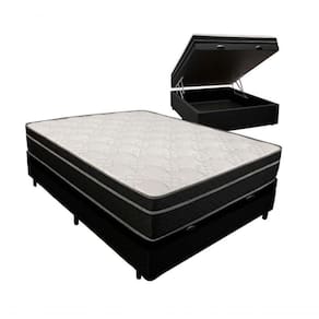 Cama Box Baú Viúva 128 Tecido Preto Com Colchão Paris De Molas Preto 67x128x188