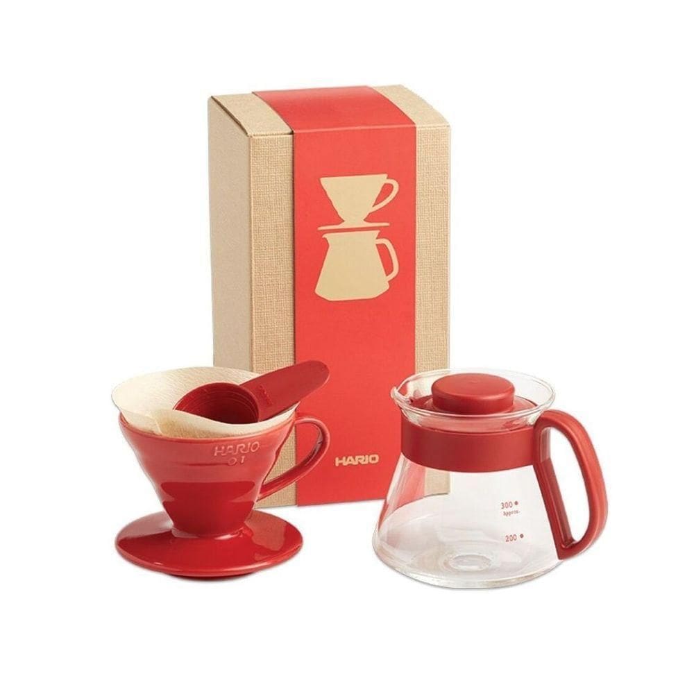 Kit Cafeteira Em Cerâmica Hario V60-01 Vermelho Vds-3012r