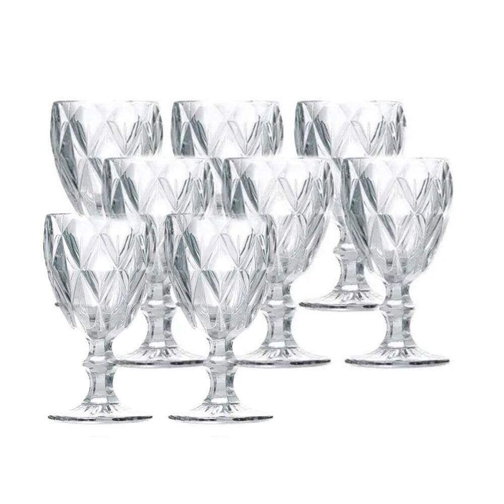 Jogo 8 Taças De Vidro Diamond Cor Transparente Para água Vinho Lyor 325ml