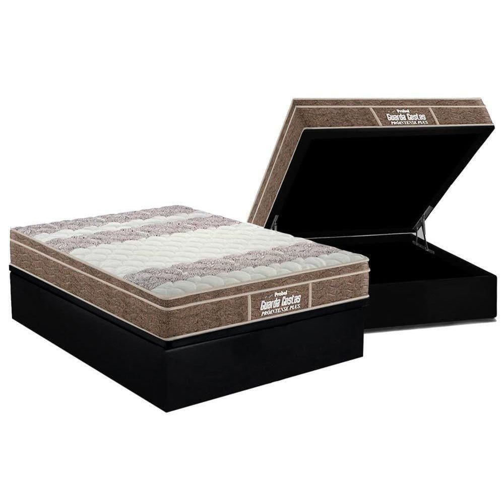 Cama Box Baú Casal: Colchão Espuma Probel D33 / Ep Guarda Costas Plus + Base Black(138X188)