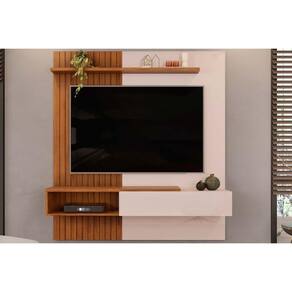Painel Home p/ TV até 65 Pol Tito Ripado c/ 1 Porta 150x164cm Off White/Freijó - DJ Móveis