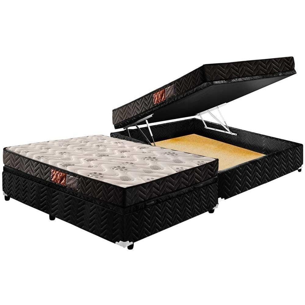 Cama Box Baú Casal: Colchão Espuma D45 Paropas Pasquale + Base Crc Suede Black(138X188)