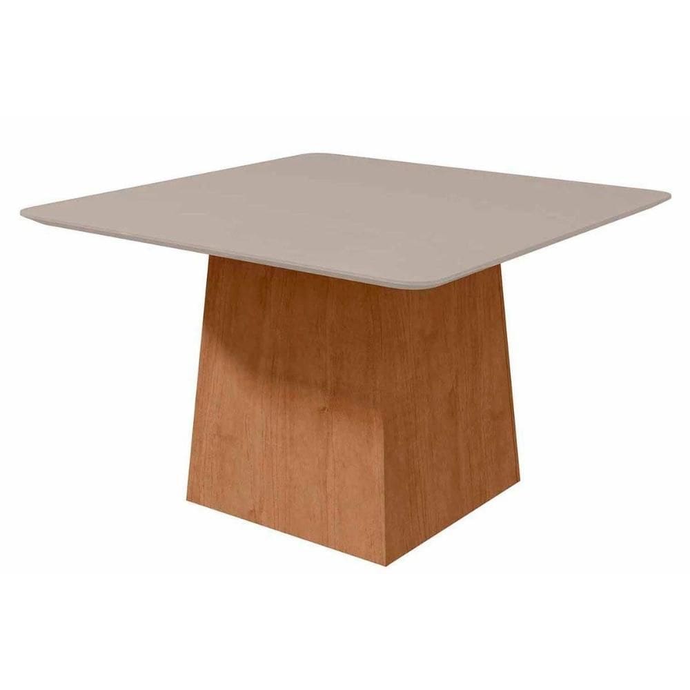 Mesa de Sala Jantar Nevada c/ Tampo Madeirado Canto Curvo 130x130cm Amendoa/Off White - Lopas