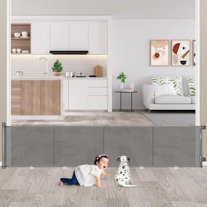 Portão retrátil para bebês MYPIN Extra Wide, 5 m, 86 cm de altura, cinza