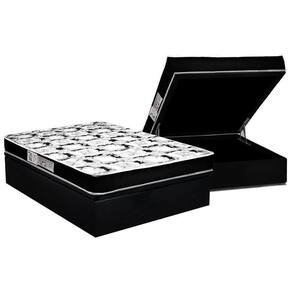 Cama Box Baú Casal: Colchão Espuma Luckspuma D23 Roland Garros Pro + Base Crc Suede Black(138X188)