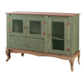 Balcão Buffet Aparador 3 Portas 1 Gaveta Portas de Vidro Pés Luiz XV D125 - Verde Rustic