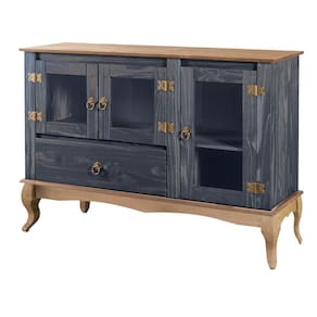 Balcão Buffet Aparador 3 Portas 1 Gaveta Portas de Vidro Pés Luiz XV D125 - Azul Rustic